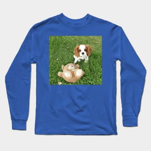 cavalier king charles spaniel blenheim puppy with toy Long Sleeve T-Shirt